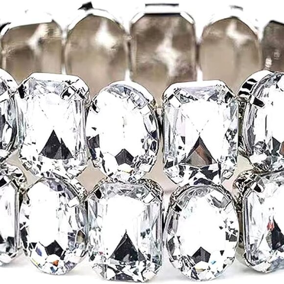 Retro Rhinestone Stretch Bracelet Silver Plated Boho Elegant Jewelry - Picture 1 of 7